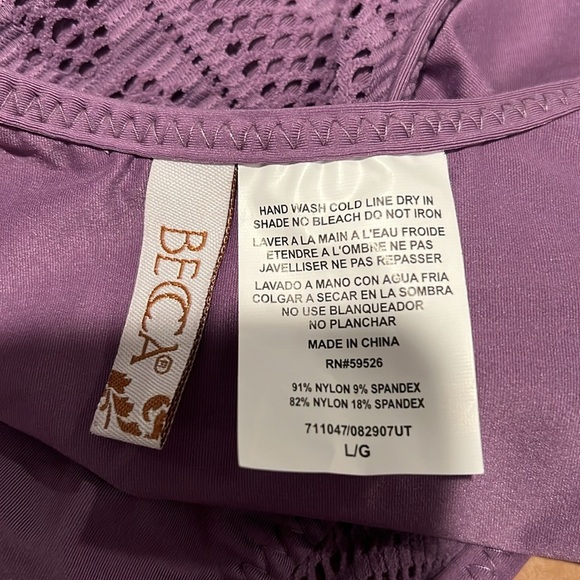 NEW BECCA 
Show & Tell Plunge One Piece crochet swimsuit color: fig - Picture 5 of 5